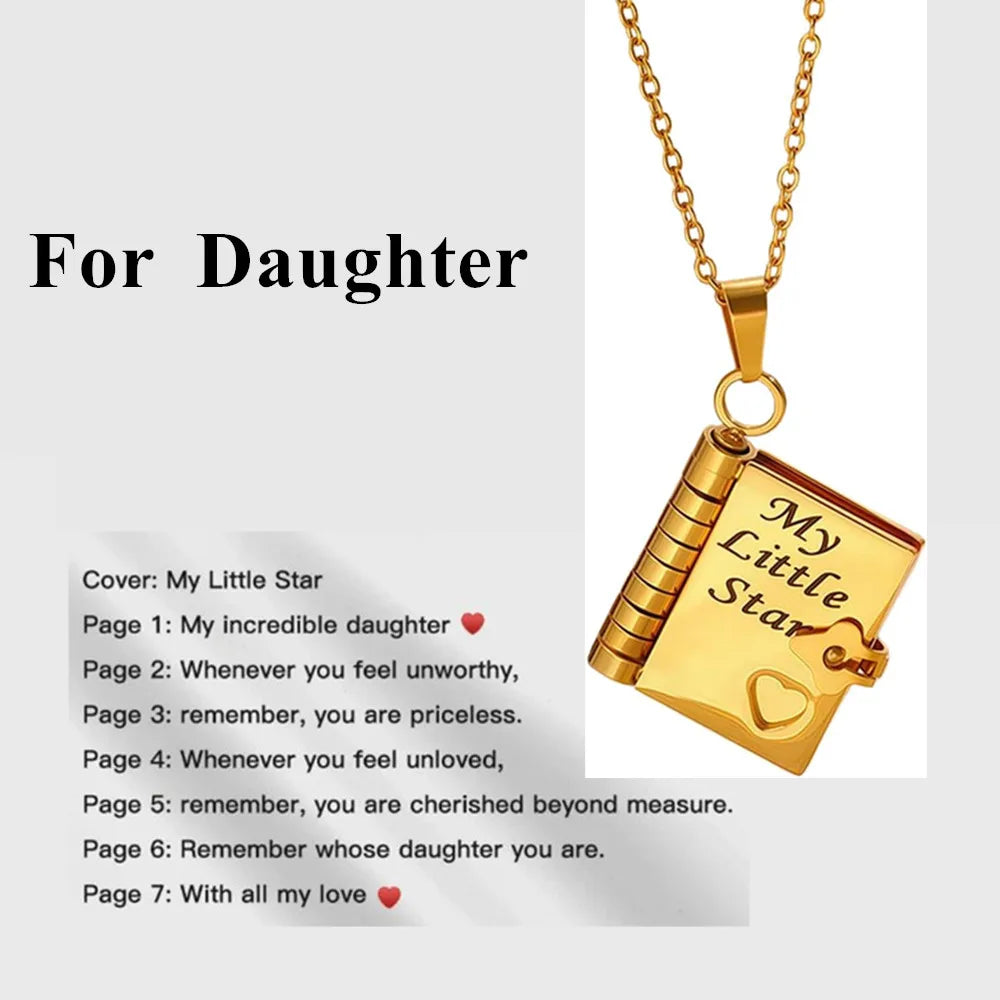 To My Champion Son Book Necklace Engraved 6 Pages of Messages Openable Book Pendant Necklaces Boy Birthday Gift My Little Hero