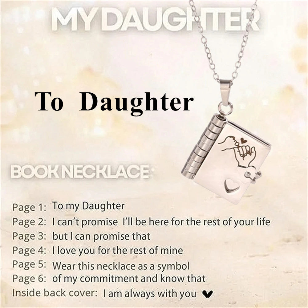 To My Champion Son Book Necklace Engraved 6 Pages of Messages Openable Book Pendant Necklaces Boy Birthday Gift My Little Hero