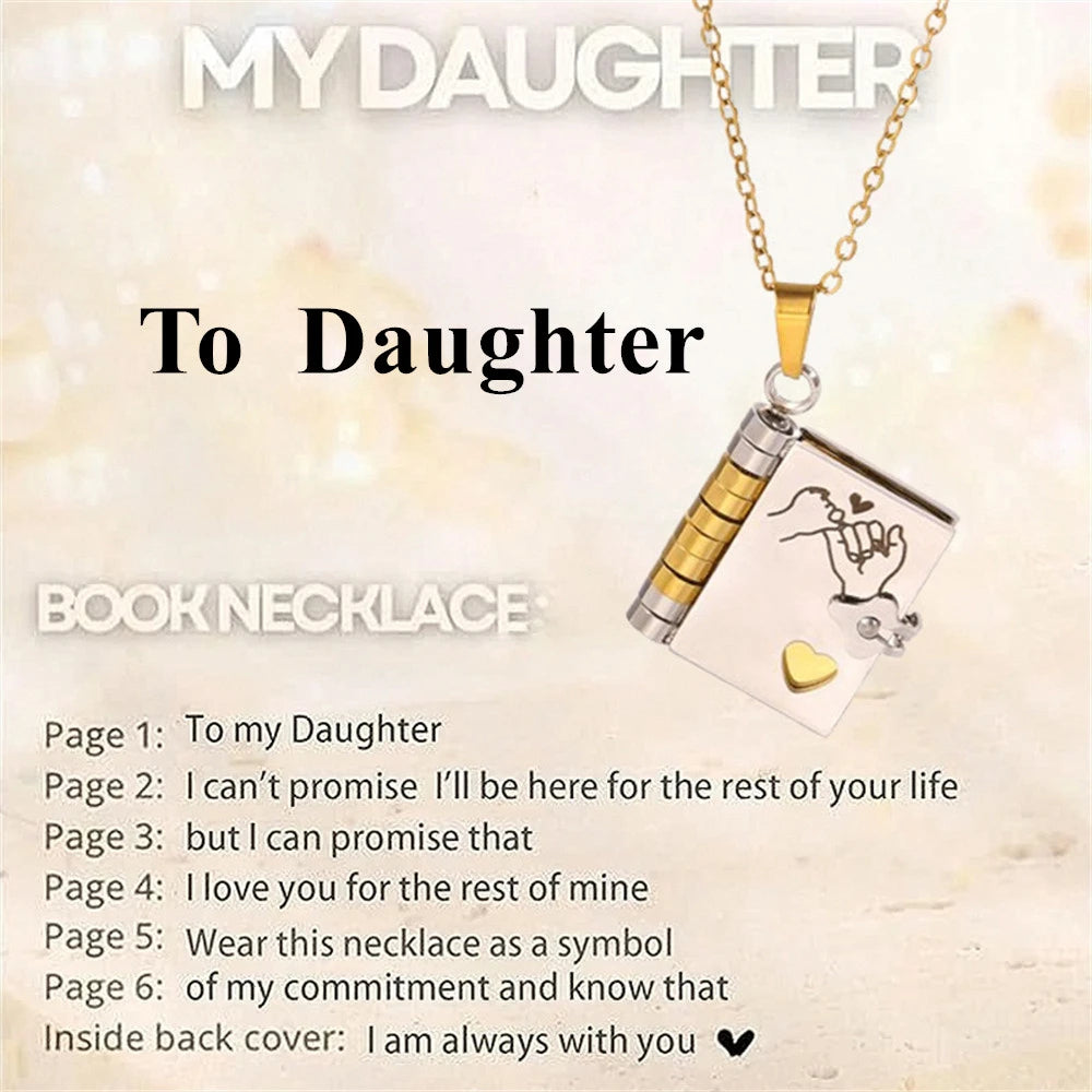 To My Champion Son Book Necklace Engraved 6 Pages of Messages Openable Book Pendant Necklaces Boy Birthday Gift My Little Hero