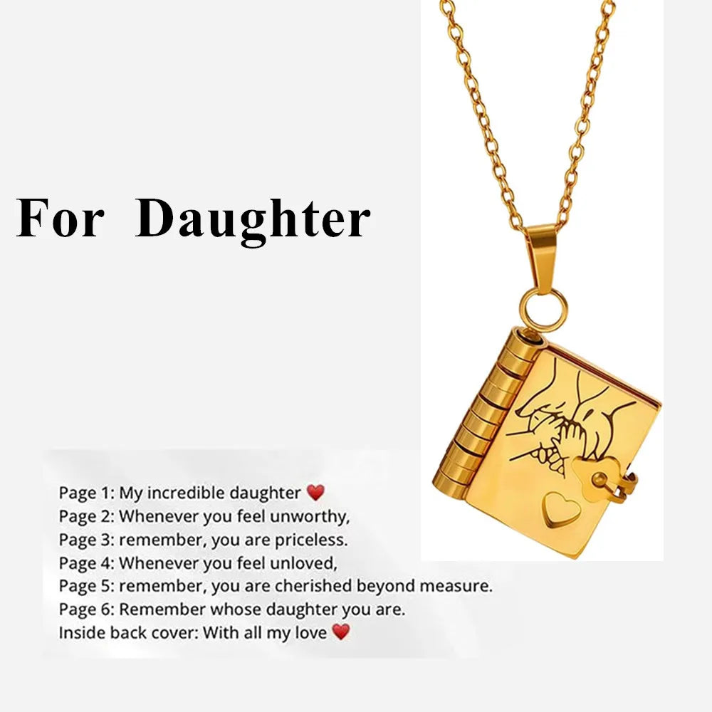 To My Champion Son Book Necklace Engraved 6 Pages of Messages Openable Book Pendant Necklaces Boy Birthday Gift My Little Hero