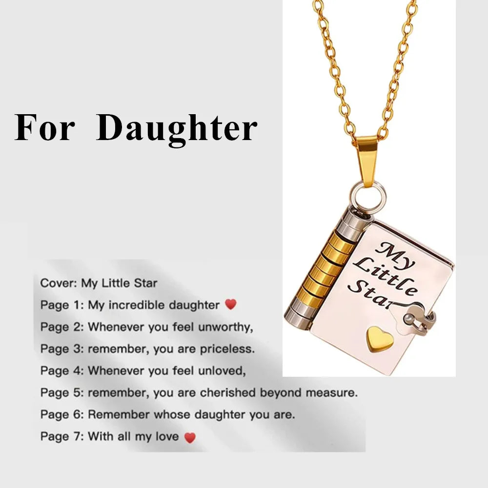 To My Champion Son Book Necklace Engraved 6 Pages of Messages Openable Book Pendant Necklaces Boy Birthday Gift My Little Hero