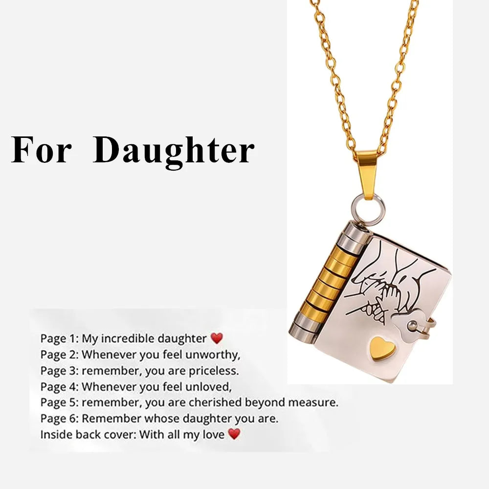 To My Champion Son Book Necklace Engraved 6 Pages of Messages Openable Book Pendant Necklaces Boy Birthday Gift My Little Hero