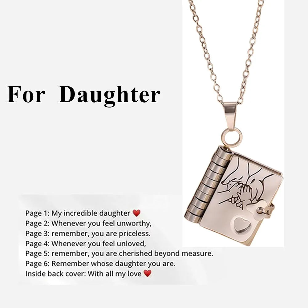 To My Champion Son Book Necklace Engraved 6 Pages of Messages Openable Book Pendant Necklaces Boy Birthday Gift My Little Hero